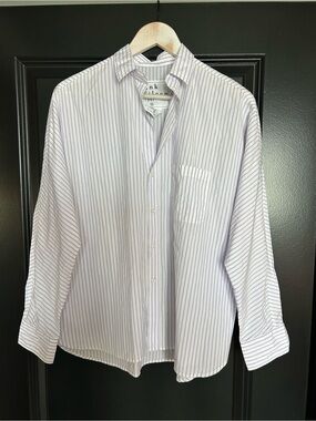 Frank & Eileen Oona Continuous Sleeve Button-Up Shirt Lavender Stripe Small